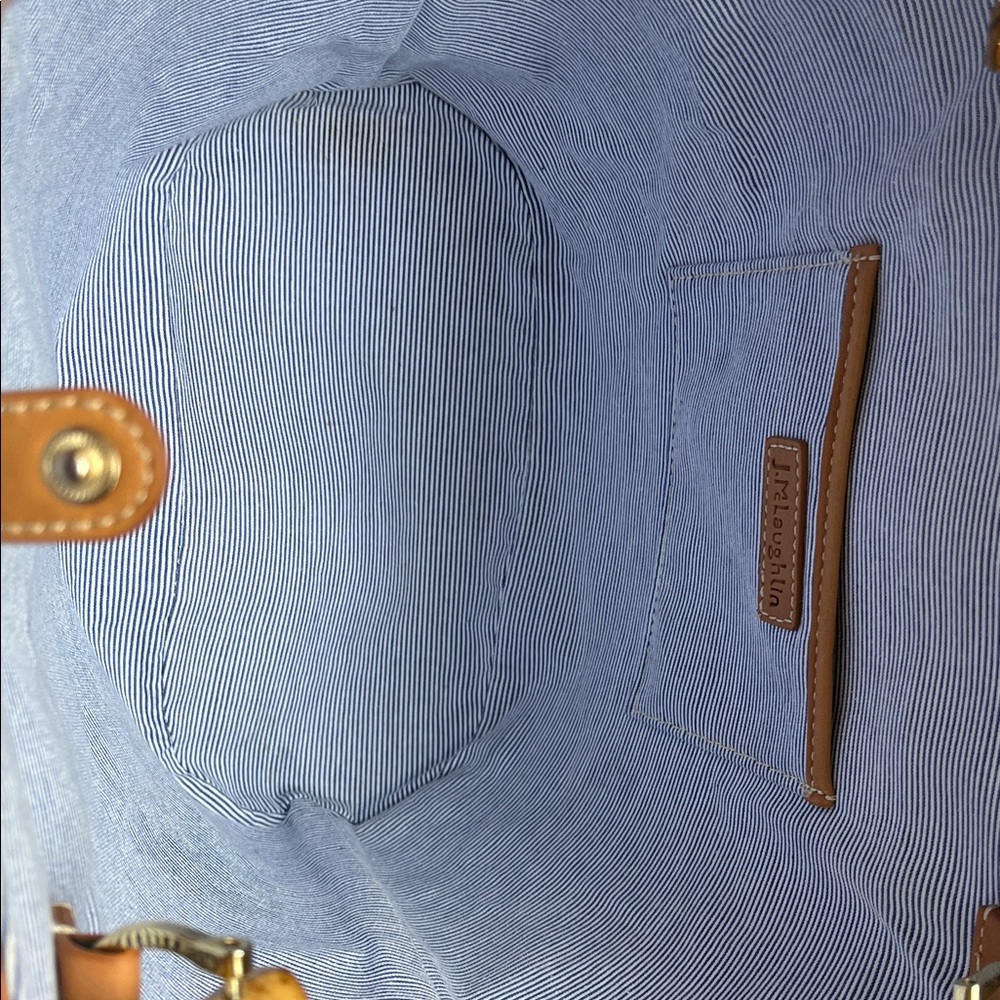 J McLaughlin Elpis Woven Straw Handbag Bamboo Handles Leather Upper Trim. - Picture 4 of 13